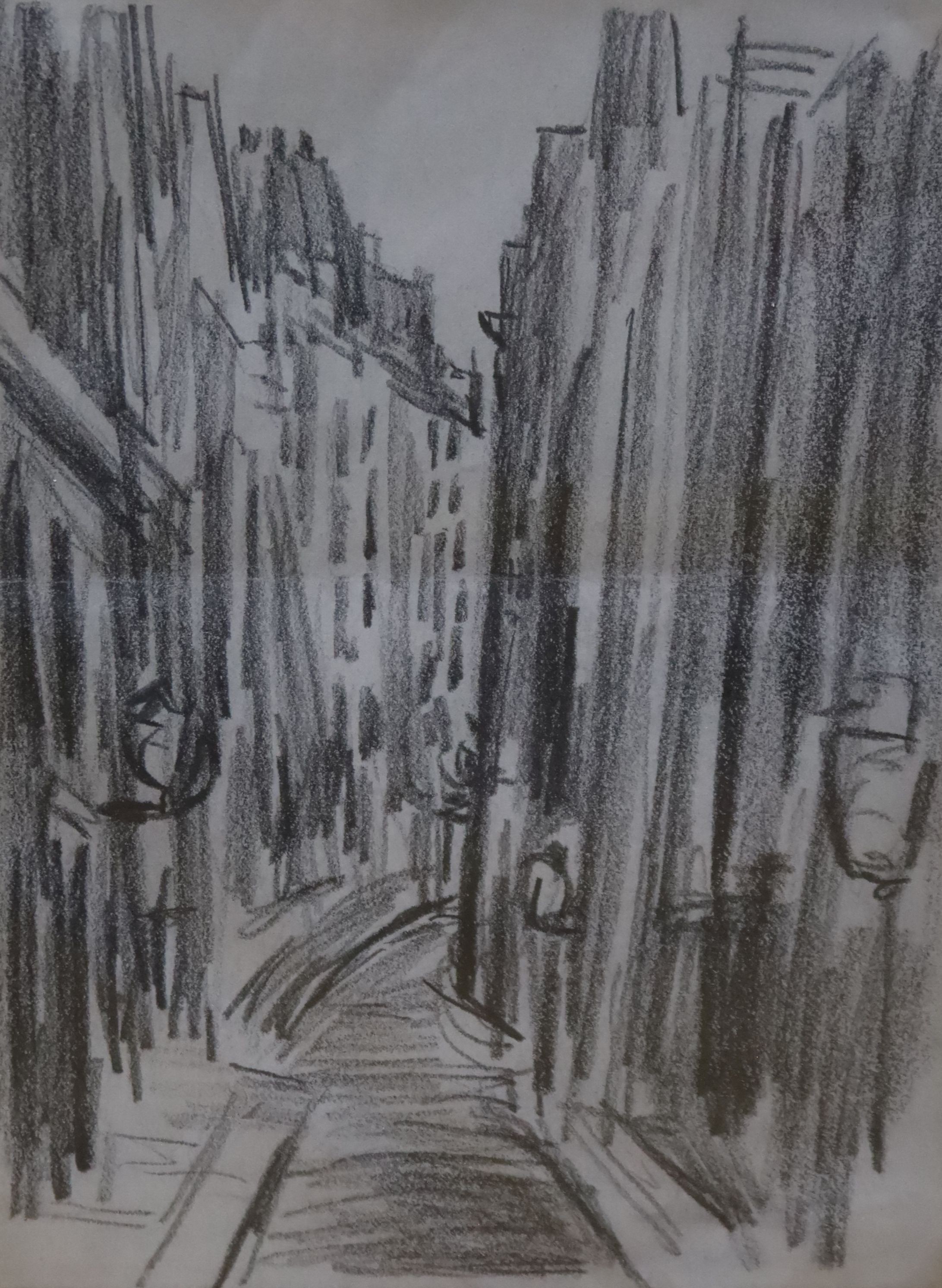 Sir Jacob Epstein (1880-1959), pencil drawing, 'Paris, Left Bank', sketch for illustration for Les Fleurs du Mal', Boundary Gallery label verso, 19 x 14cm